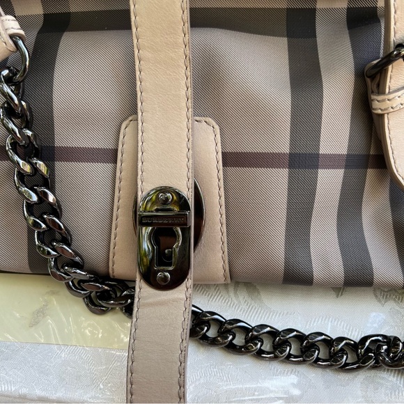 Authentic Burberry Smoked Check Satchel Beige Grey And Leather Bartow Bowler Bag - Picture 2 of 15
